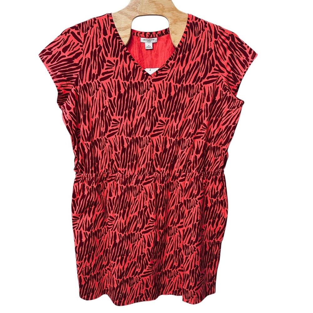 Liz Claiborne Tiger Striped Midi Dress Women's Plus Size 3X Short Sleeve Red